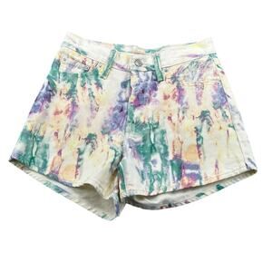 Levis Shorts Women 26 Premium 80s Mom Green Purple Watercolor Red Tab Big E Boho